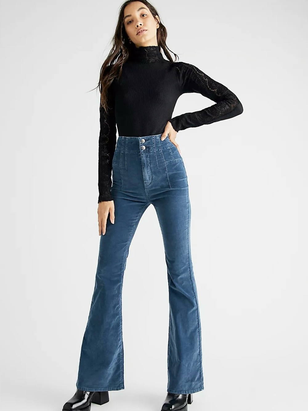 Free People Jayde Cord Flare Pants in Blue